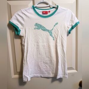 Puma Girls T-shirt With Green Glitter/Metallic Puma Logo XL